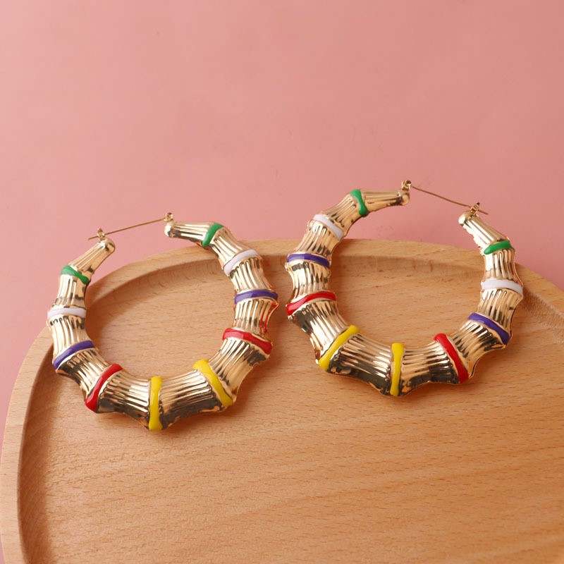Gold with Color Bamboo Hoops
